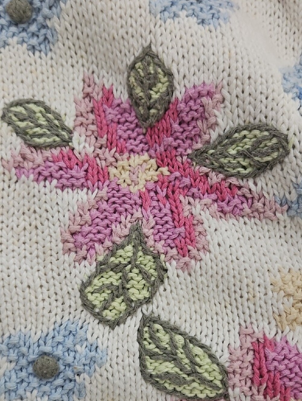 Saint Novara Eggshell Floral Hand Knitted Button-Up Cardigan Sz Med - Picture 7 of 8